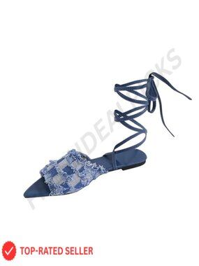 Women's Denim Pointed Toe Strappy Tassel Flat Gladiator Sandals